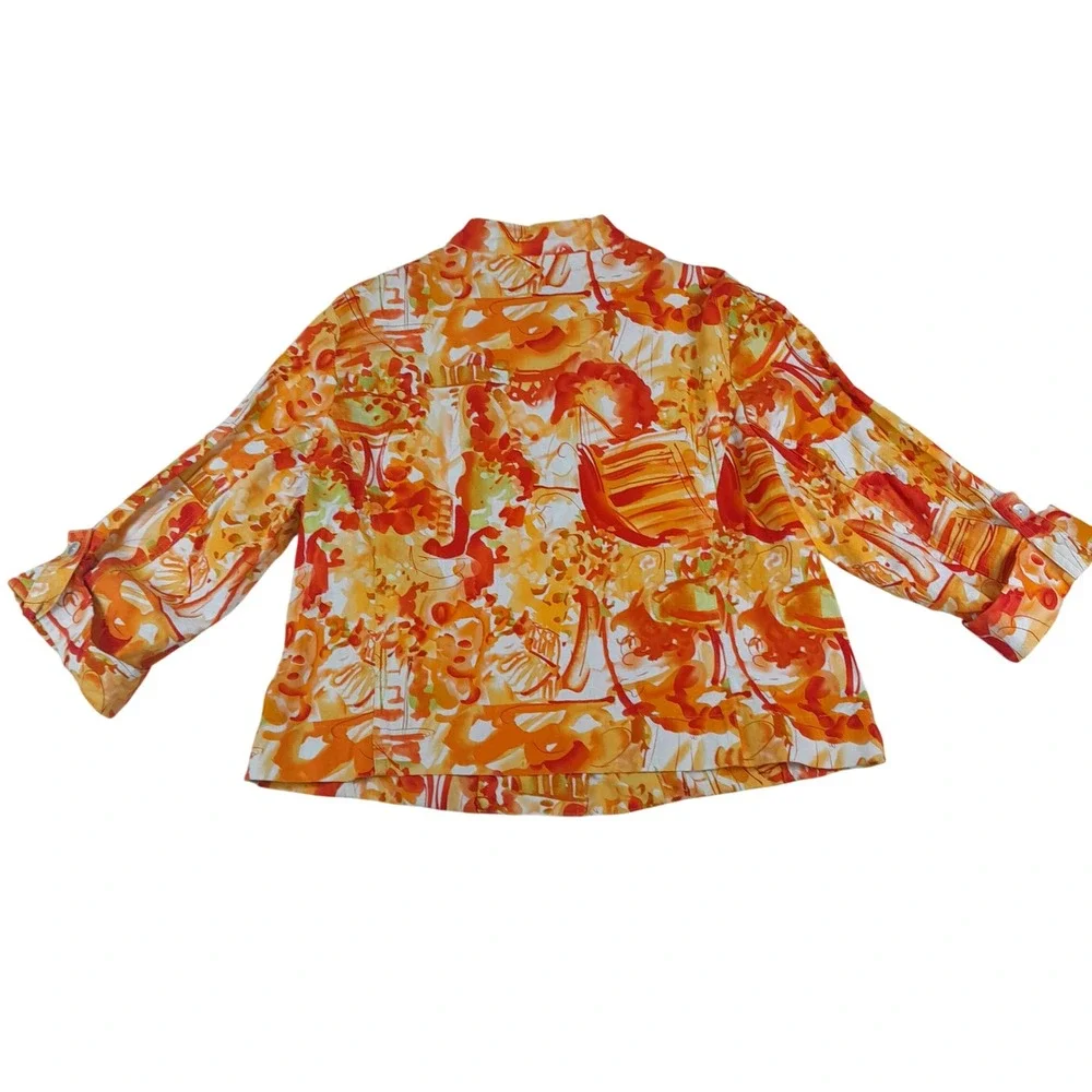 Vintage Company Collection Linen Blend Jacket Womens 14 Orange Abstract Floral